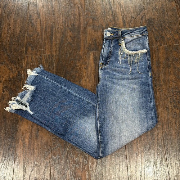 Risen Shimmer Straight Leg Ankle Cropped Jeans - Picture 2 of 6